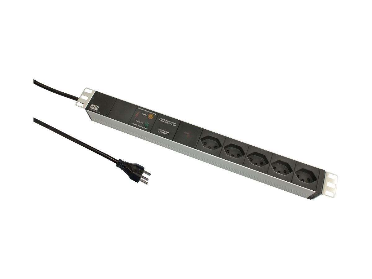 Steckdosenleiste 19" 1HE 5×T23 Td 3m 3×1.5mm² alu/schwarz