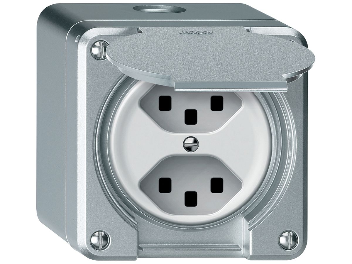 AP-Steckdose robusto 2×T23 16A 250V 86×86mm IP21 Aluminium