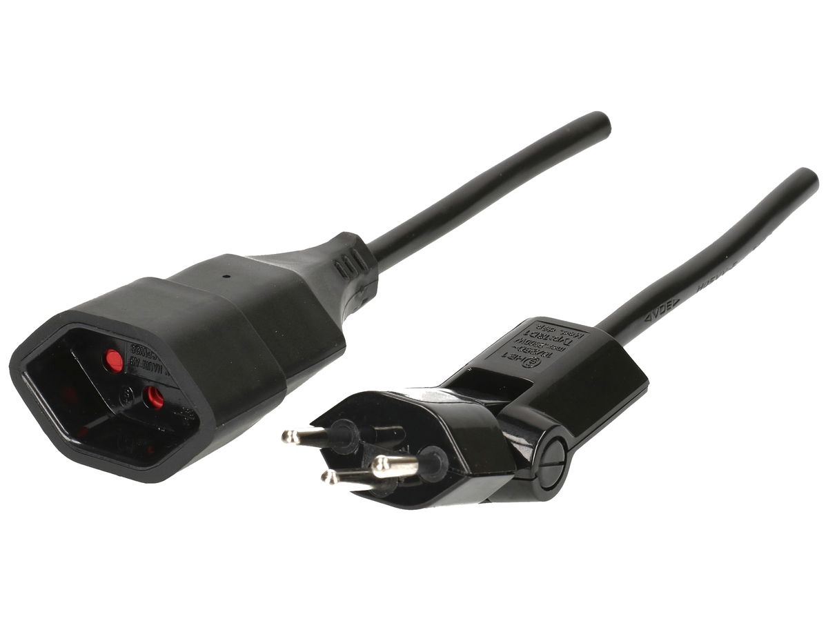 Verlängerung T12/T13 Td 3×1mm² 3m schwarz 180° Klappstecker