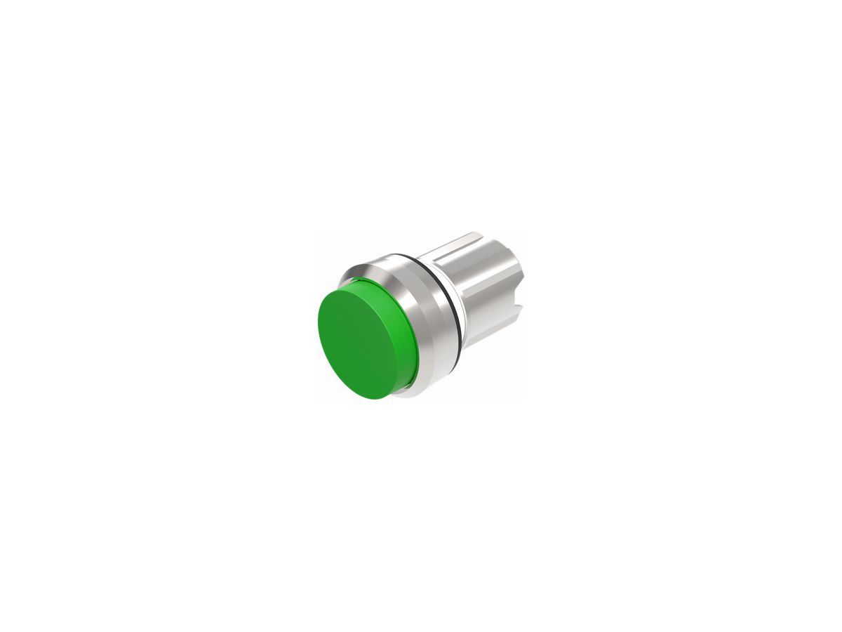 EB-Drucktaster EAO45, I, grün Ring silber erhaben