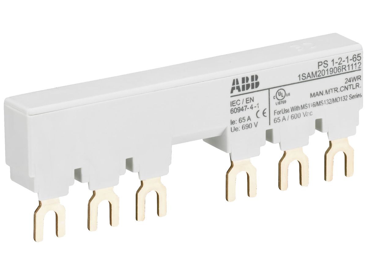 Phasenschiene ABB PS1-2-1-65, für 2×MS116/MS132+0.5TE 3L 65A 95.5mm Schraub