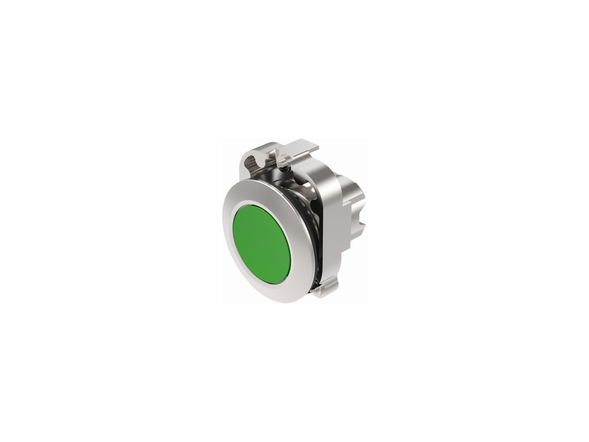 EB-Drucktaster EAO45, I, grün Ring sandgrau, flach