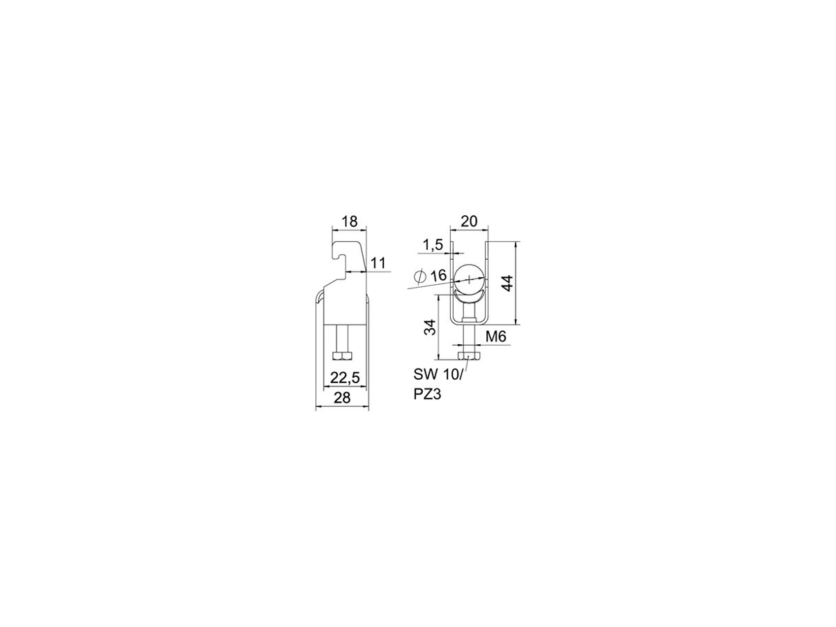 Schnellverleger BET 2056 U-Fuss Metall 12…16mm 1×Kabel A4 1.4571