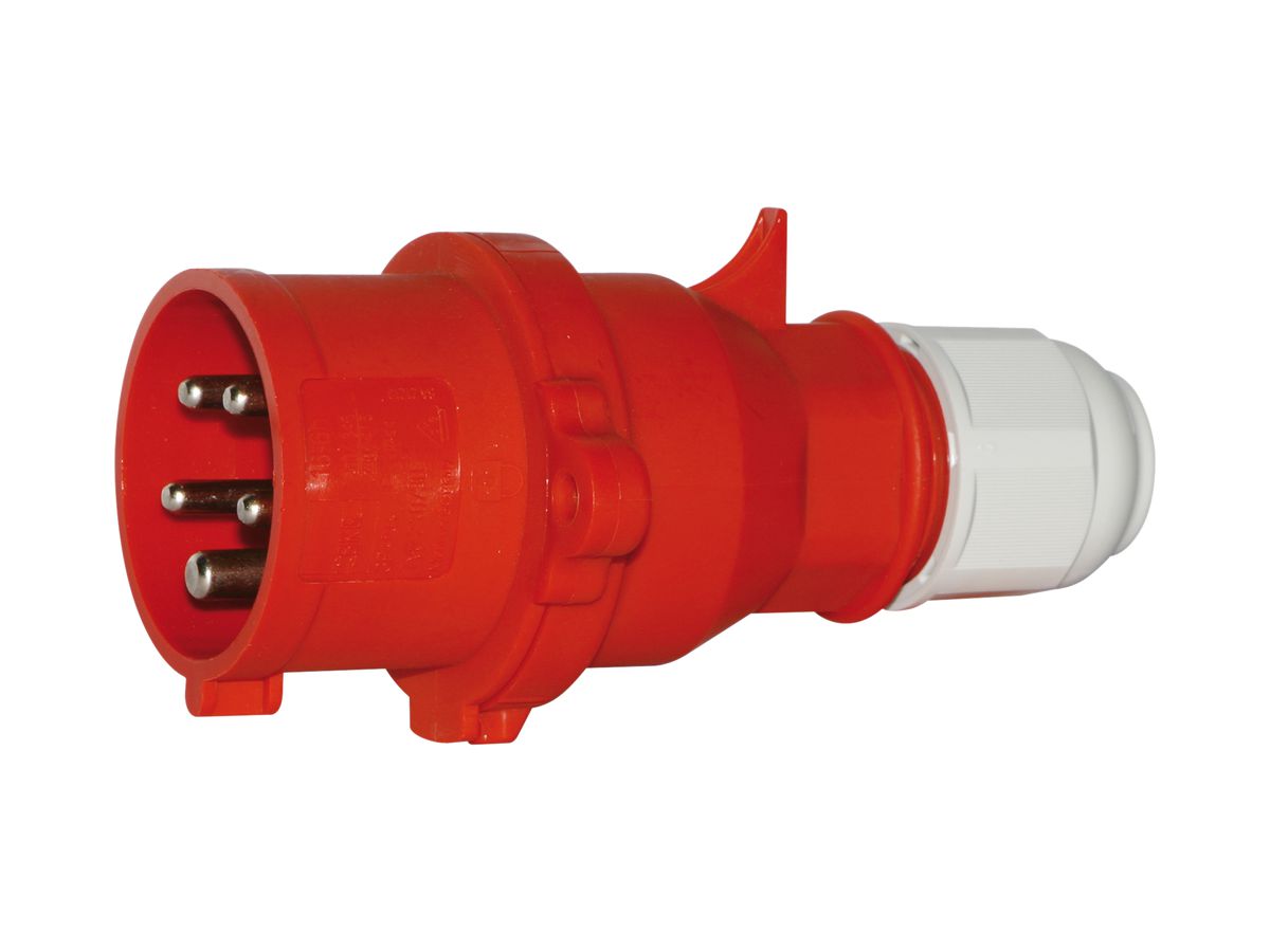 Stecker CEE Bals 5P 16A 400V 6h rot IP44 vernickelt QC.abschlies.