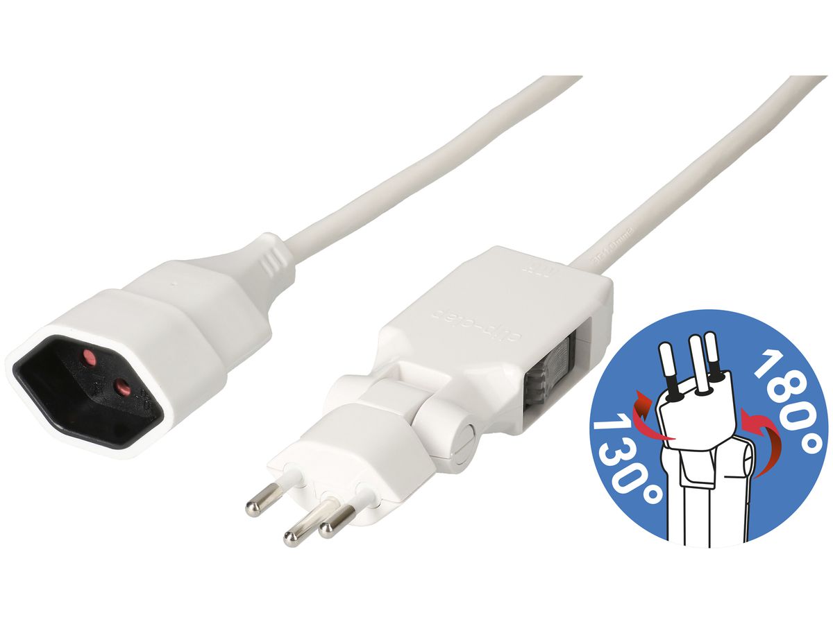 Verlängerungskabel MAX HAURI 3m Stecker Clip-Clap T12 180/130° weiss
