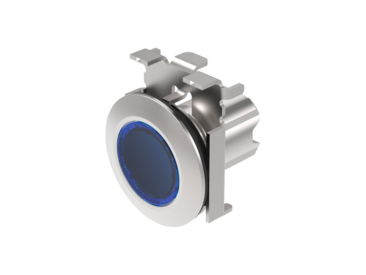 Leuchtdrucktastervorsatz EAO45 flach blau Ø30.5mm IP67/IP69K  Ring grau