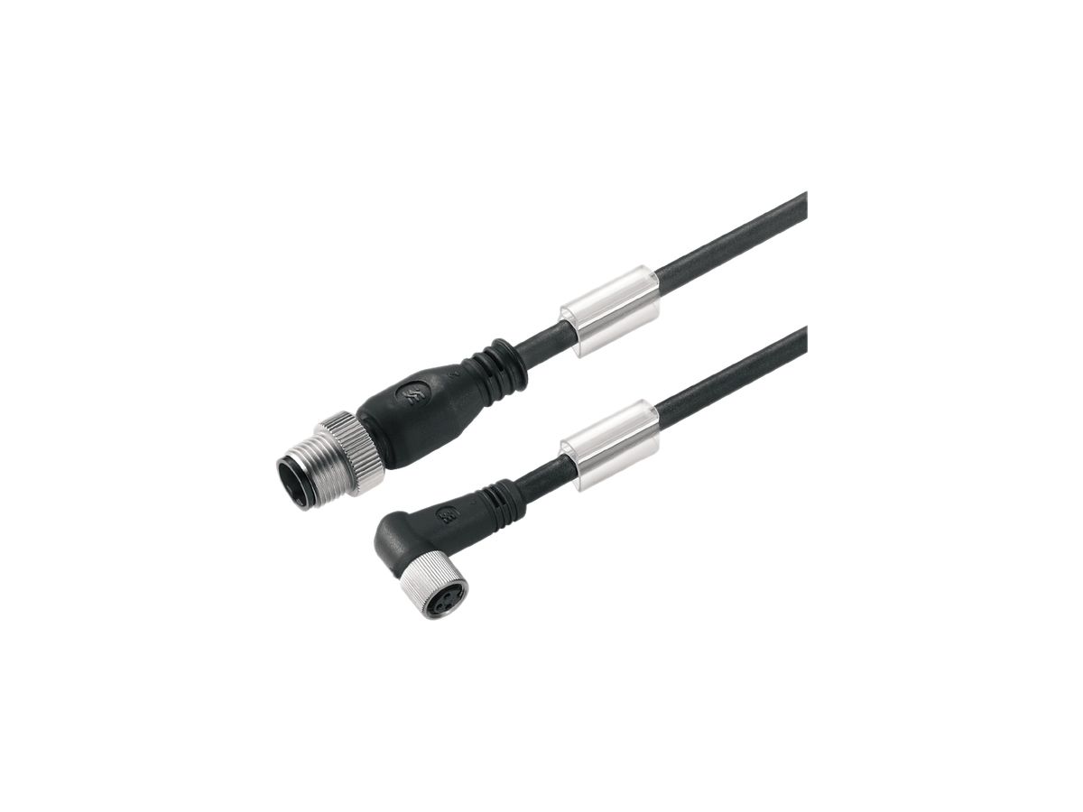 Kabel Weidmüller M12/M8 3L 0.6m Stift gerade/Buchse gewinkelt PUR schwarz, M12=A