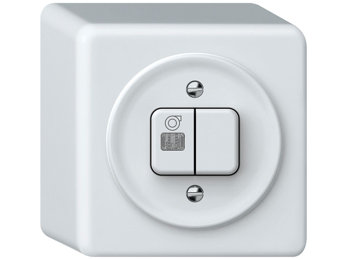 AP-Leuchtdruckschalter origin Sch 3 + Ventilator LED 88×88×54mm weiss