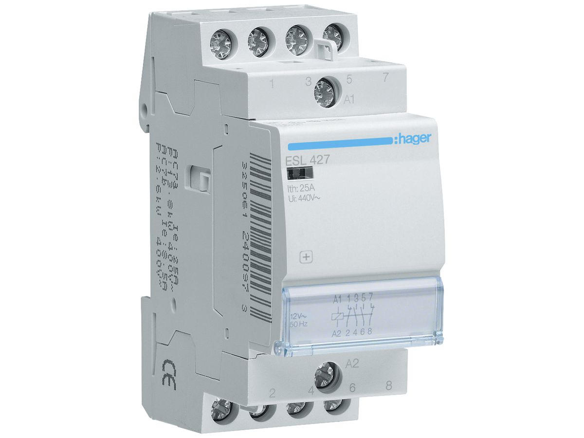 REG-Schütz Hager 12VAC 2 Schliesser 2 Öffner 25A 2TE