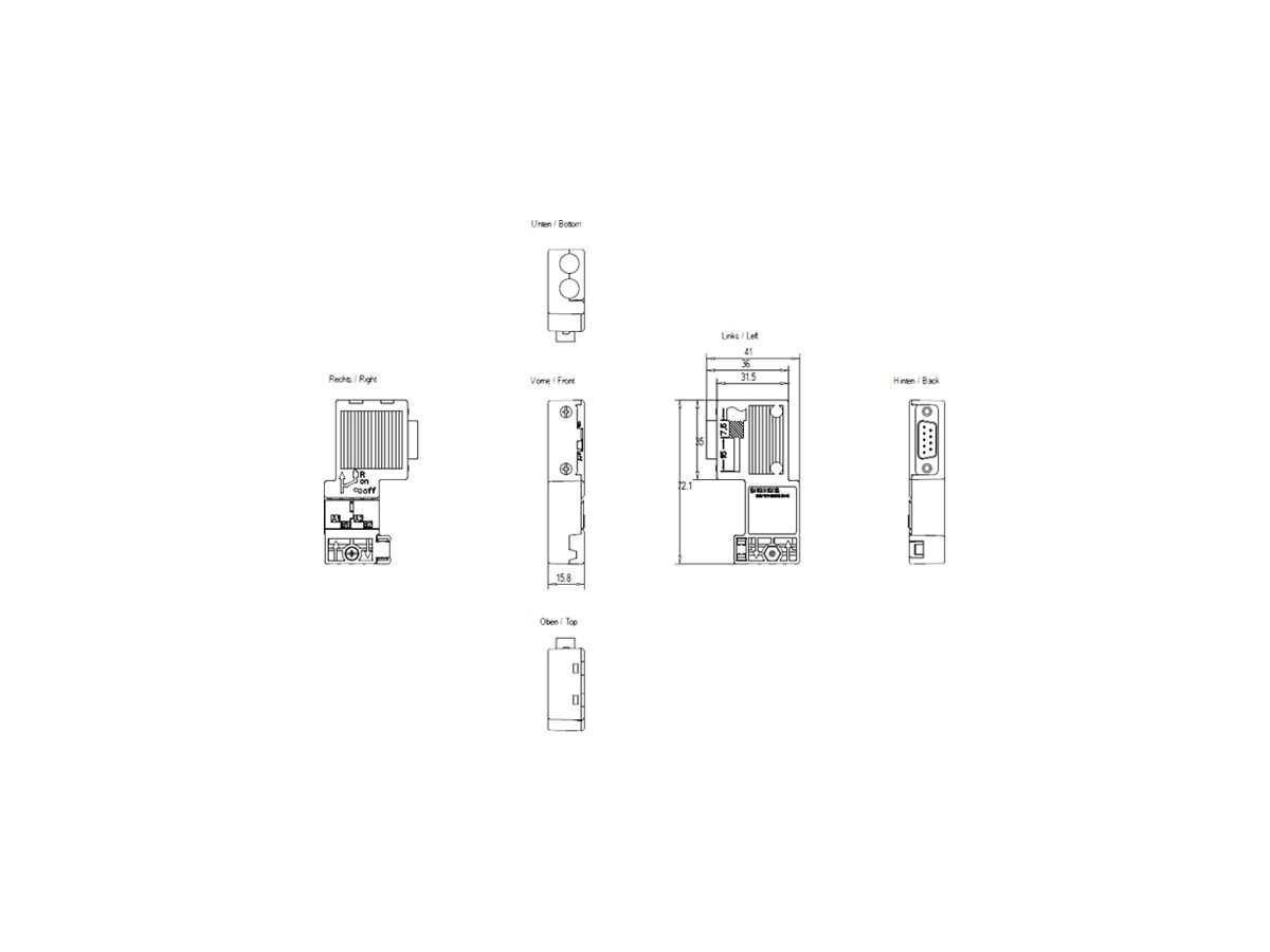 SPS-Busanschlussstecker Siemens SIMATIC DP PROFIBUS trennbar FC 90°