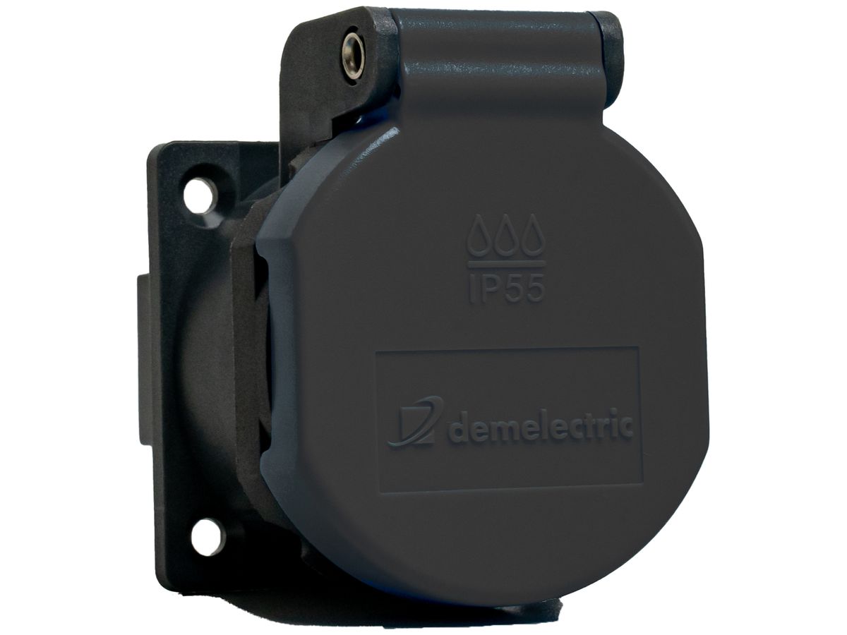 EB-Steckdose Typ 13 DEM IP55 10A 230V Dichtung IK07 anthrazit/Deckel anthrazit