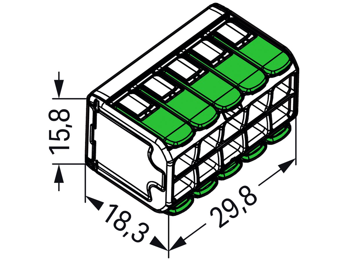 Verbindungsklemme WAGO Green Range 10L 0.2…4mm² mit Hebel grün Transparent