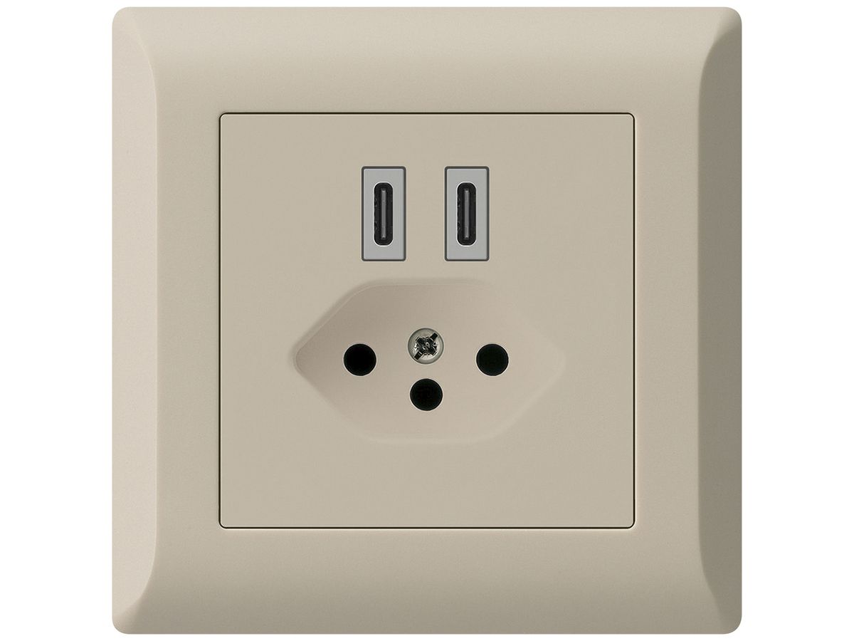 UP-USB-Ladesteckdose Hager kallysto.line C-C 20W+T13 5V 92×92mm beige