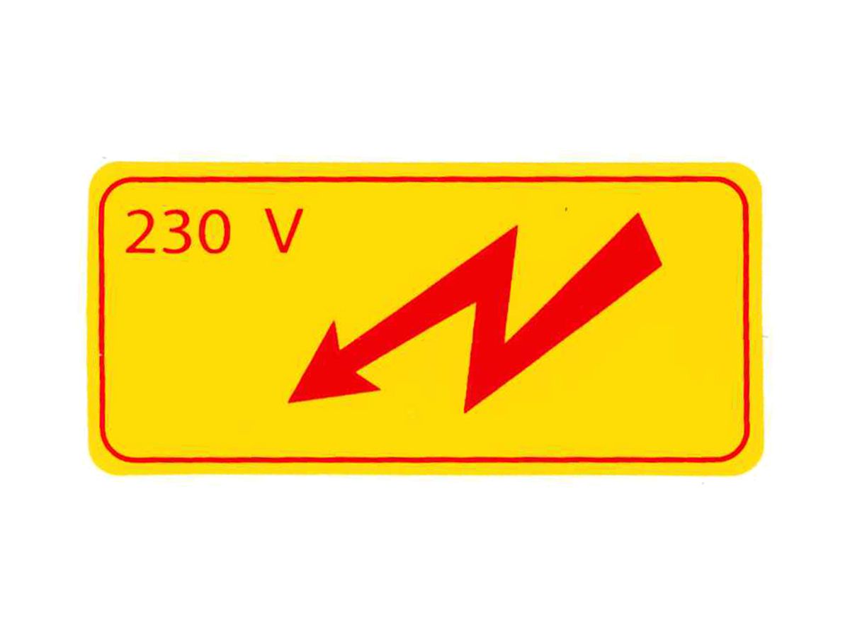 Warnschild Kunststoff 65×30mm Pfeil selbstklebend gelb-rot