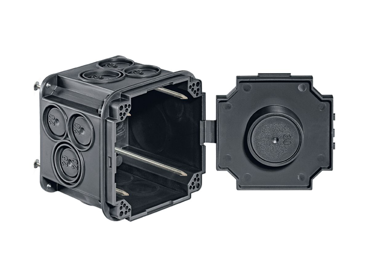 Einlasskasten HSB Vario 78×78×66mm 1×1 mit Nägel grau