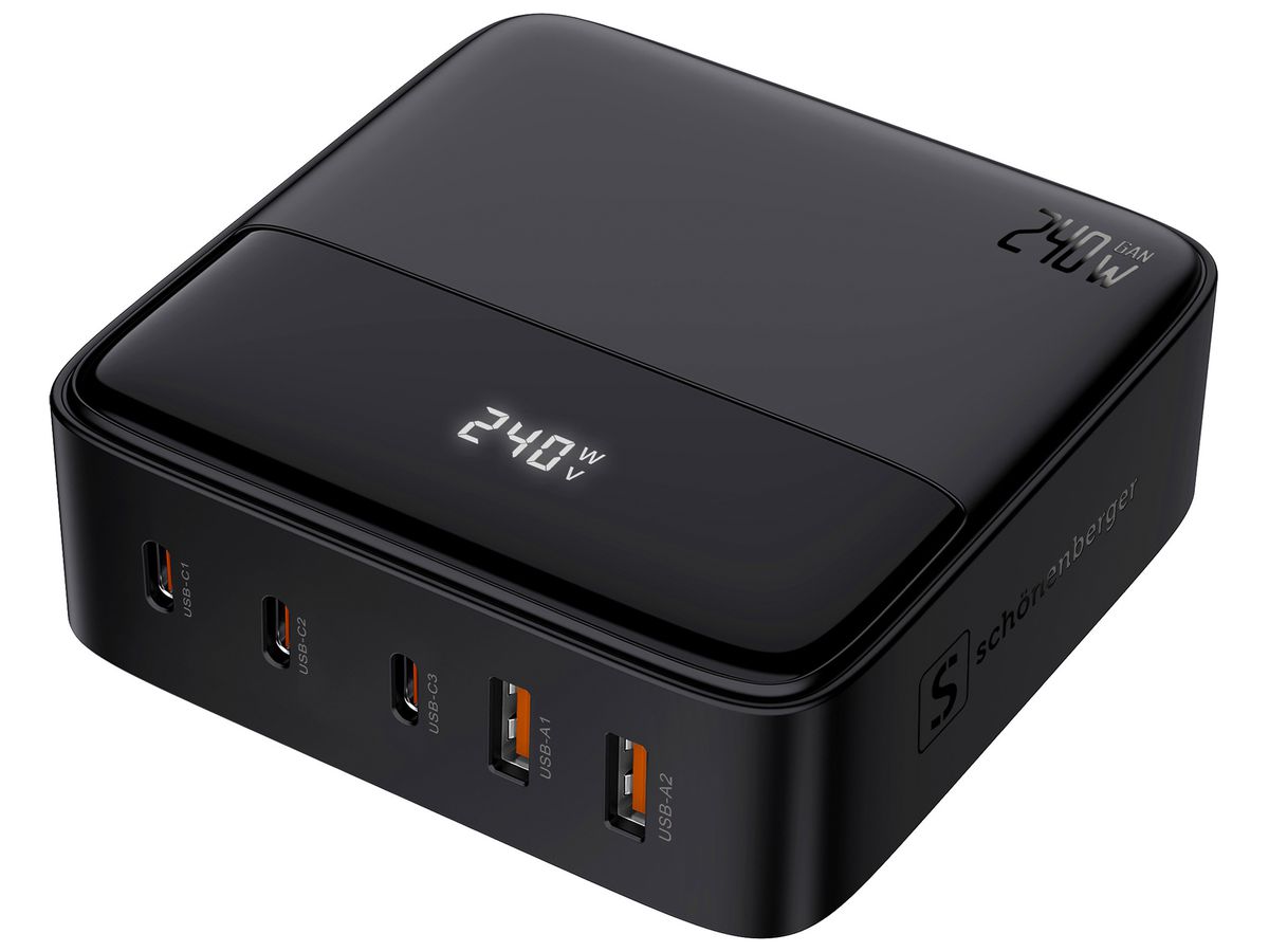 USB-Ladesteckdose Tischgerät 2×USB-A 3×USB-C 79×31×79mm