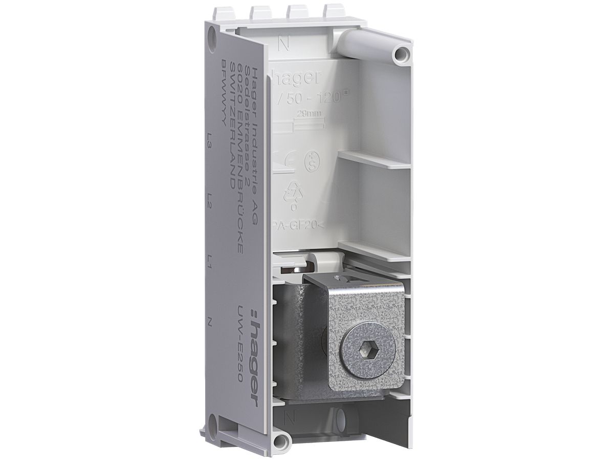 Einspeisemodul Hager uniway 250A, N, ohne Abdeckhaube, Breite 36mm