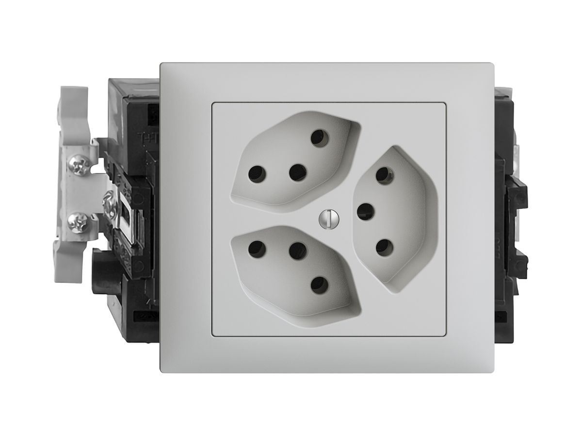 EB-Steckdose EDIZIOdue 3×T13 3×S 49…69mm Snap hellgrau