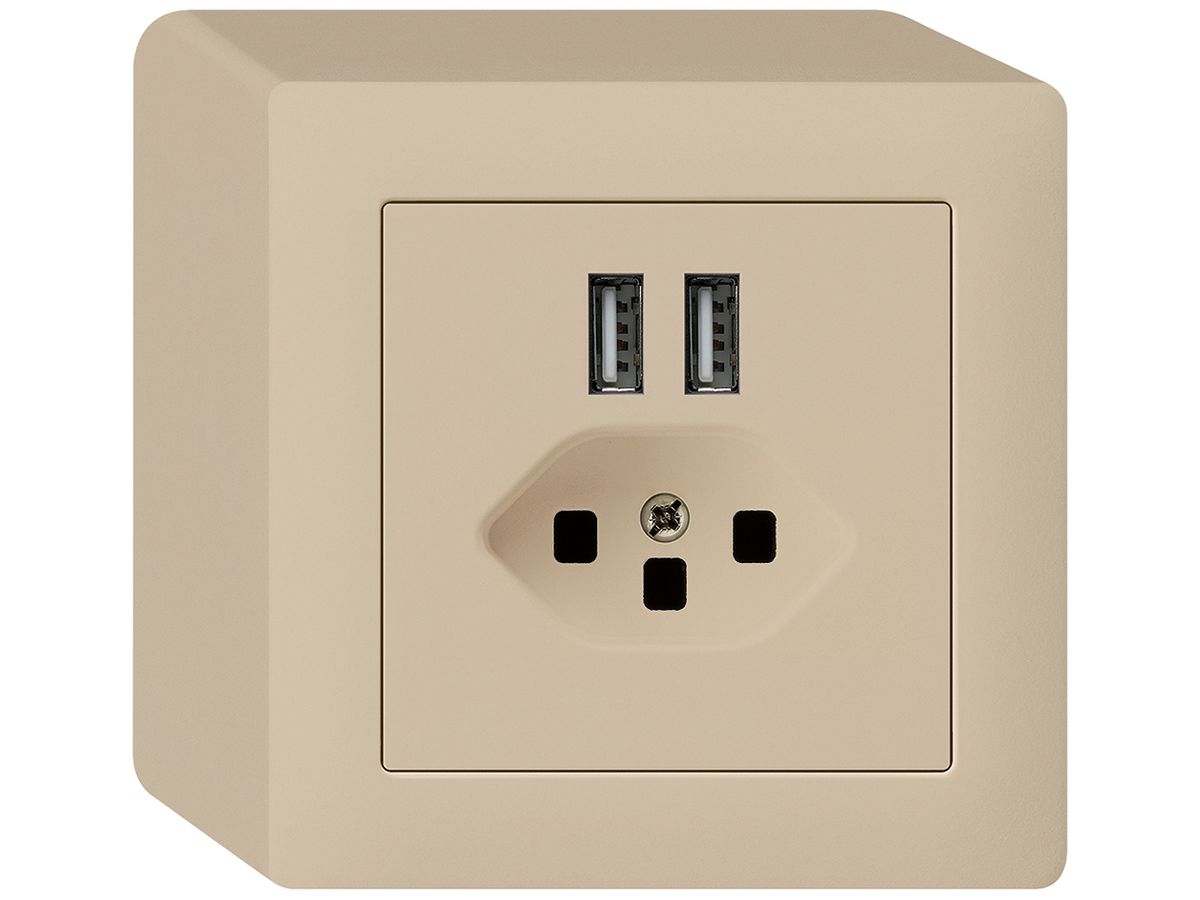 AP-Steckdose 2×USB & T23 kallysto Q 2400mA beige