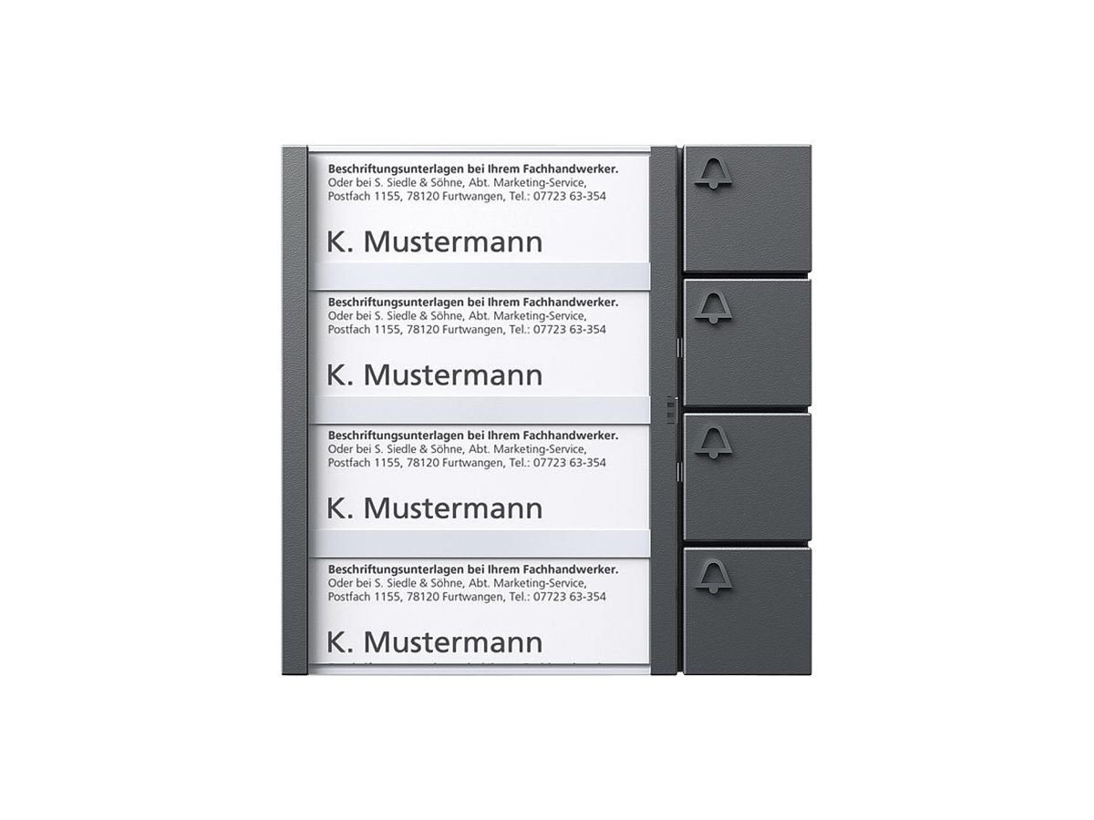 Tasten-Modul Siedle, mit 4 Namensschildern, 4 Ruftasten mit Glockensymbol, gu