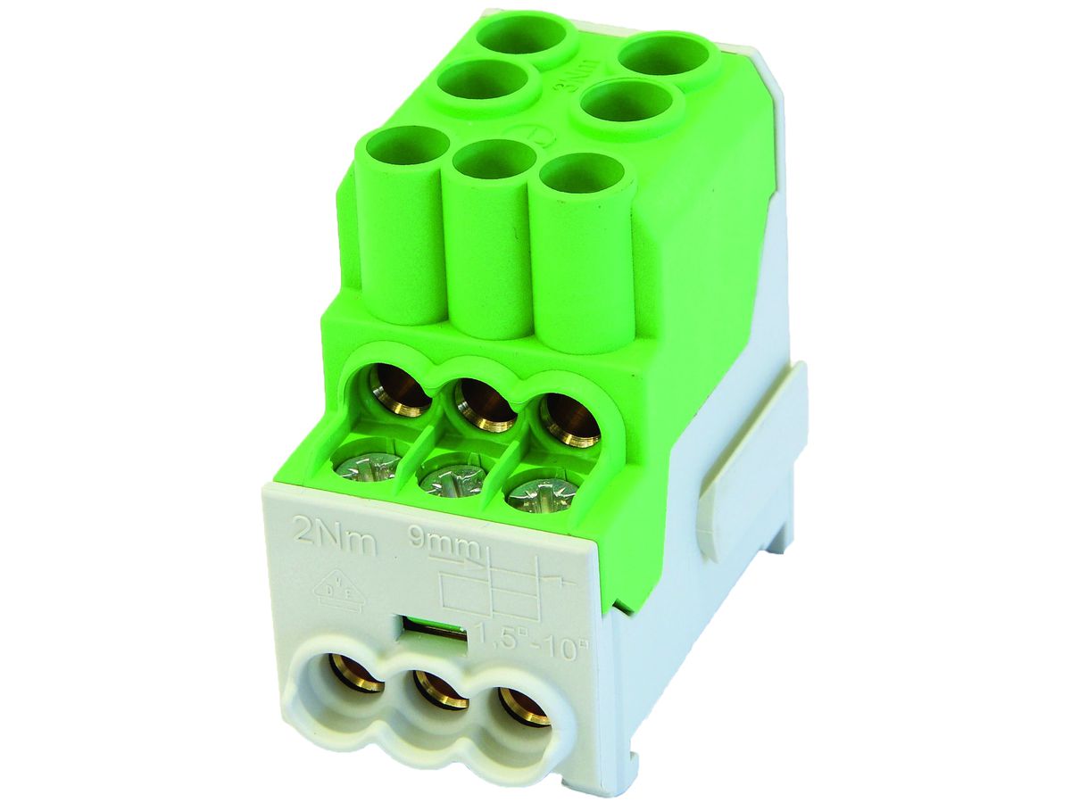 Verteilerblock Typ UVB 2×25/6×10mm² 100A CU grün/gelb