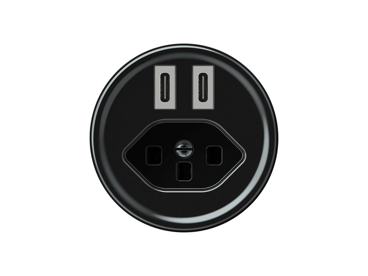 USB-Ladesteckdose origin 2×USB-C 3000mA 5V mit Typ 23 schwarz