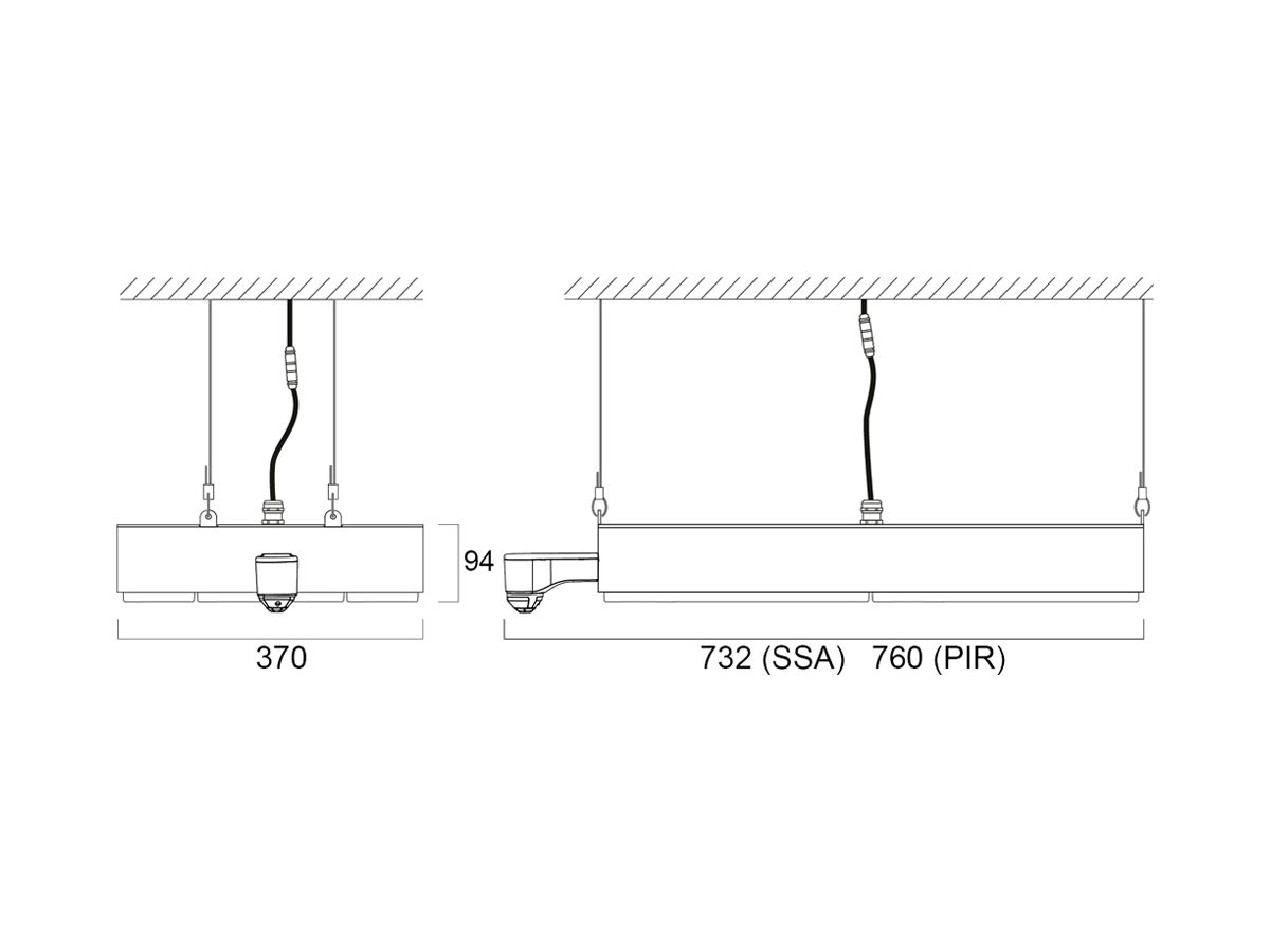 LED-Hallenstrahler Sylvania KubiXx AISLE PIR 212W 37600lm 840 IP65 DIM 760×370