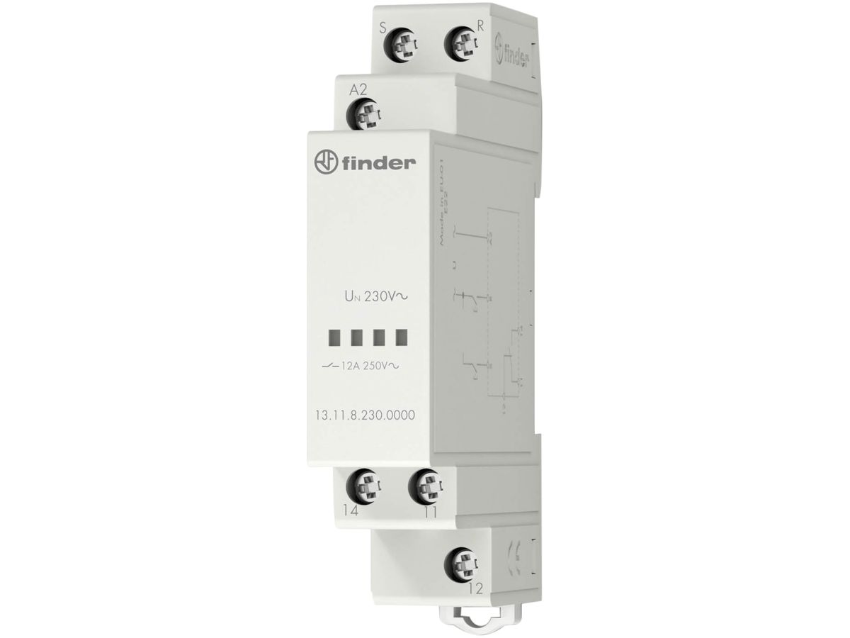 REG-Rufquittierrelais Finder 13.11, elektronisch, 1W 12A 230VAC, 1TE