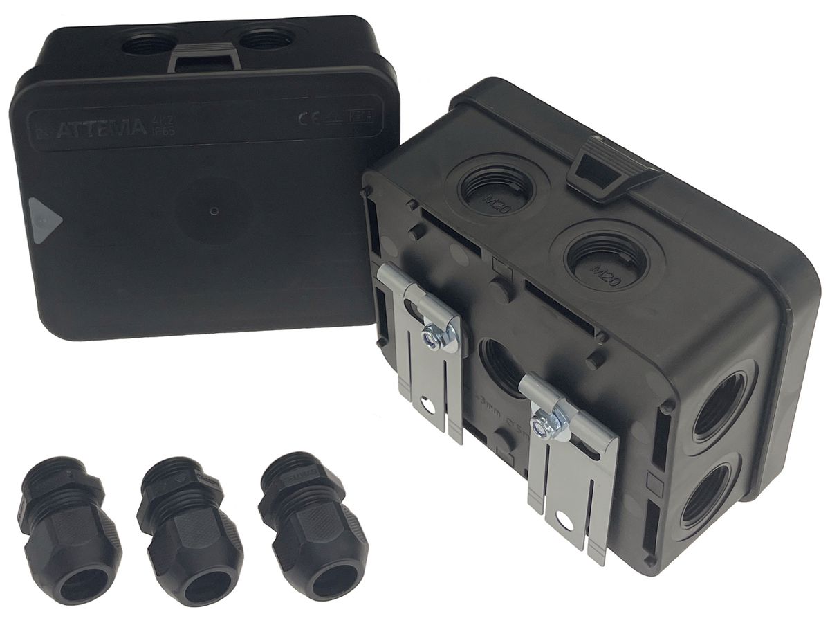 AP-Abzweigdose e-intec EasyFix Gitter 120×95×55mm IP65 schwarz