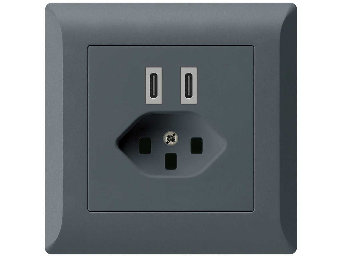 UP-USB-Ladesteckdose Hager kallysto.line C-C 20W+T23 5V 92×92mm anthrazit