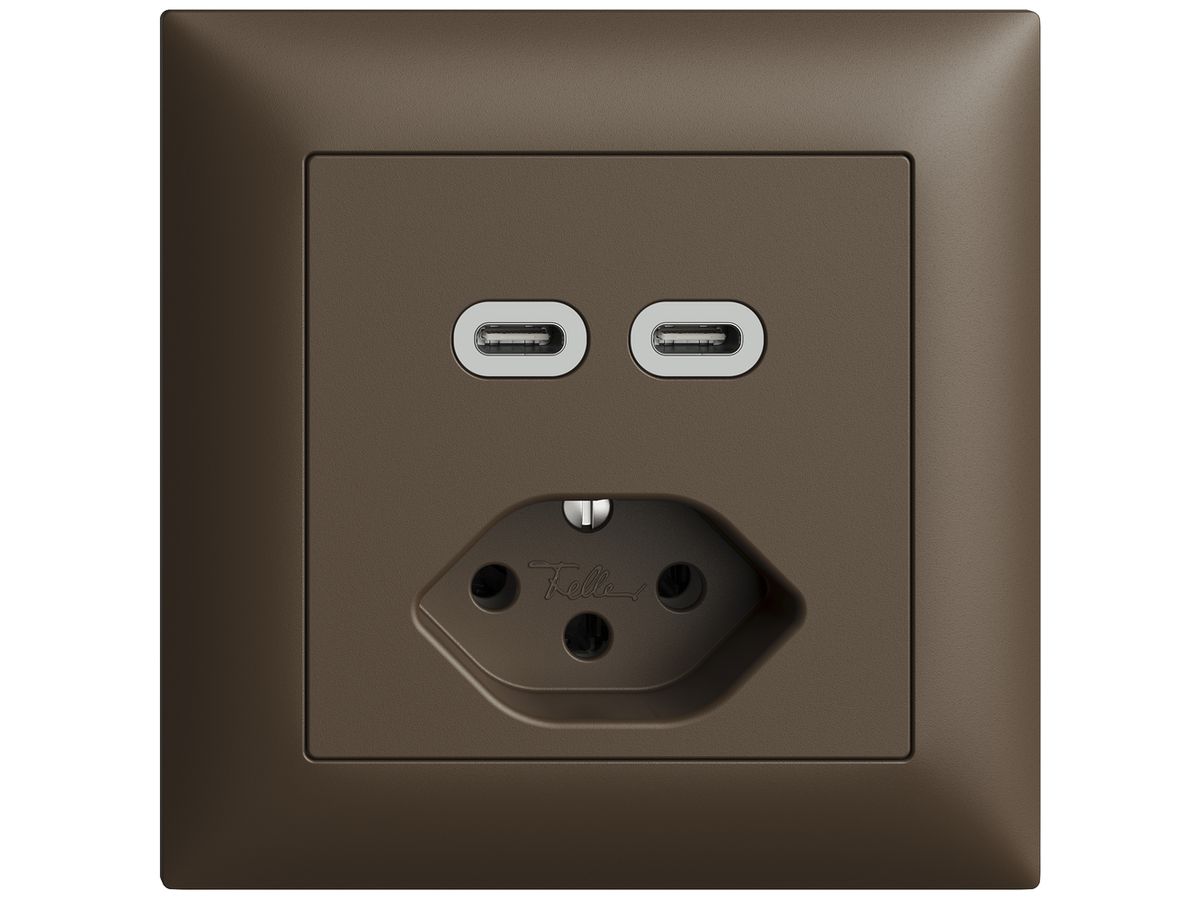 UP-Steckdose USB 2×Typ C + Typ 13 Feller EDIZIOdue FMI 230V 3000mA coffee
