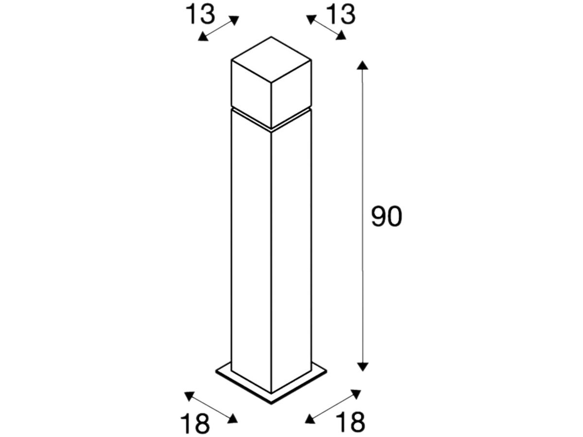 Pollerleuchte SQUARE POLE 90 E27 20W IP44 Edelstahl