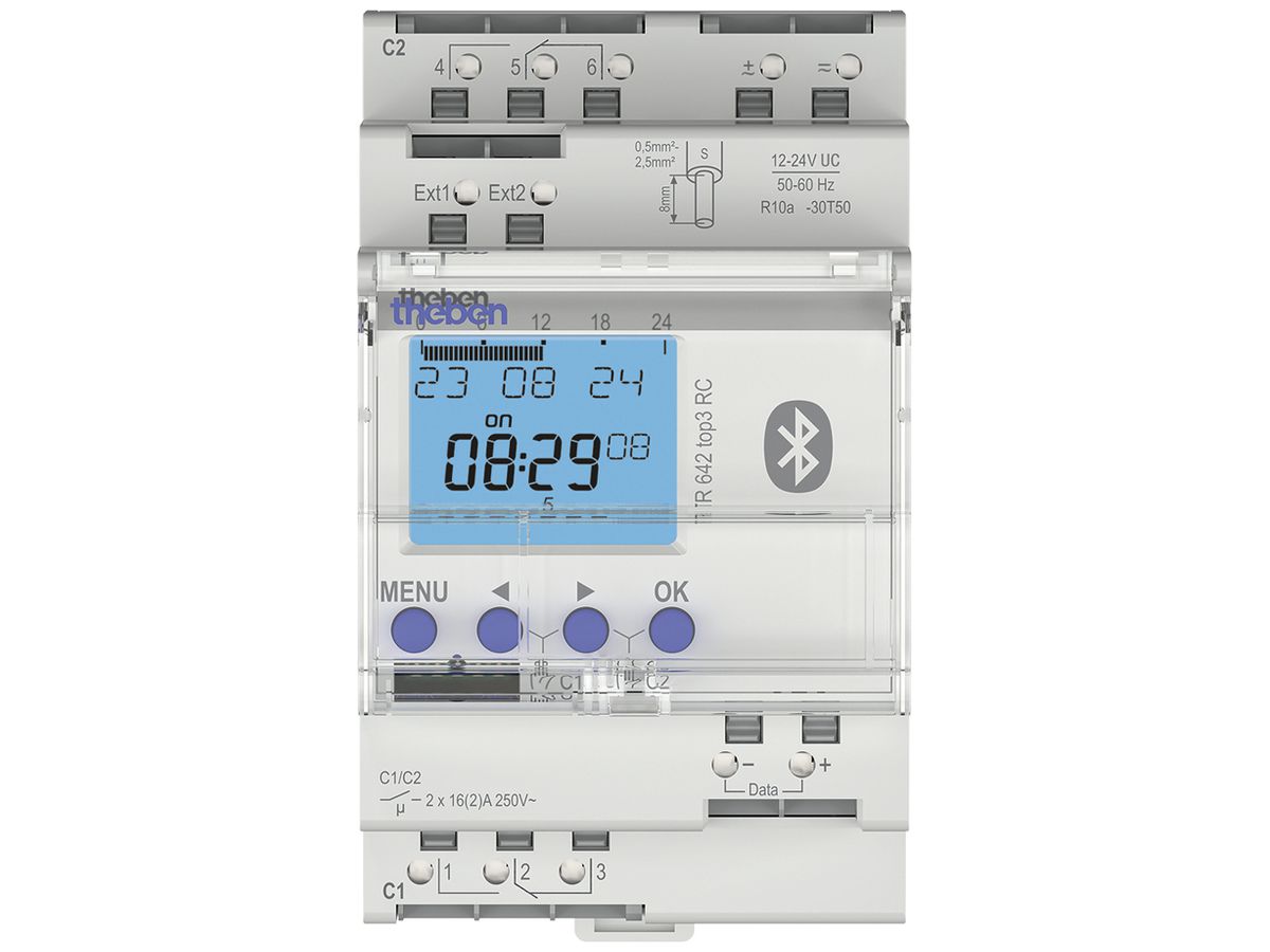 REG-Schaltuhr digital Theben TR 642 12…24V 16A Jahresprogramm 2-Kanal