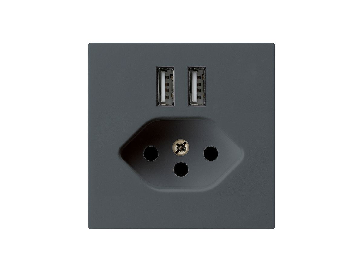 Steckdose 2×USB & T13 kallysto A 2400mA anthrazit