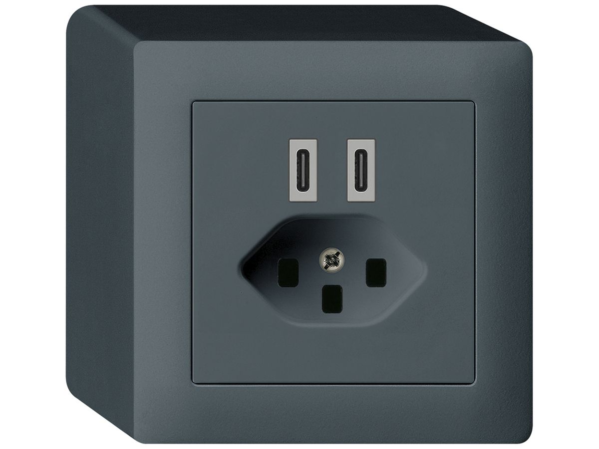 AP-USB-Ladesteckdose Hager kallysto C-C 20W+T23 5V 86×86mm anthrazit