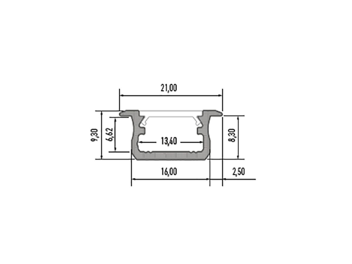 LED EB-Montageschiene CASAMBI PR-1693-B2, 2000×9.3×21mm, eloxiert, silber