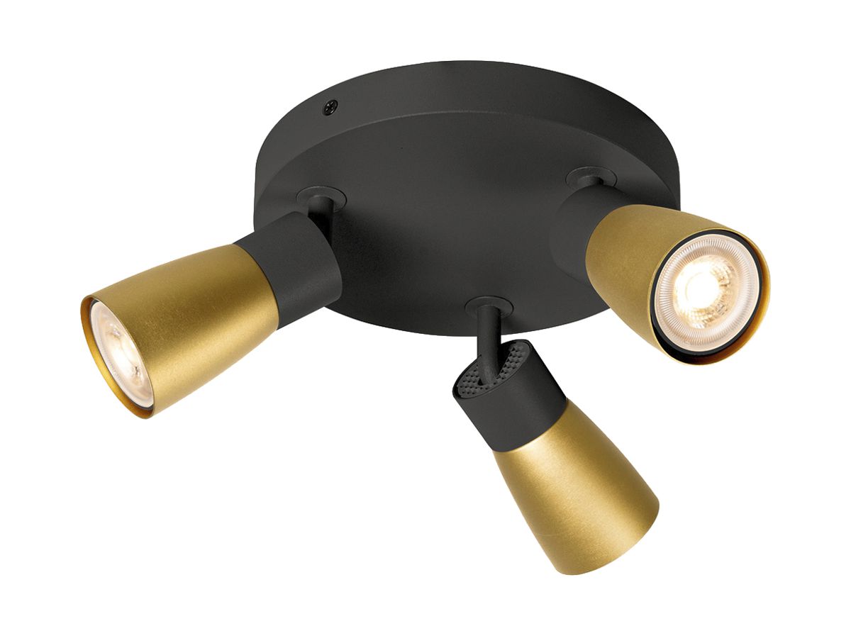 Spot SLV PURI 2.0 Dome CW GU10 3×6W DIM Ø180×113mm schwarz/gold