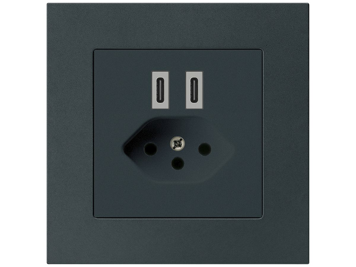 UP-USB-Ladesteckdose Hager kallysto.pro C-C 20W+T13 5V 94×94mm schwarz