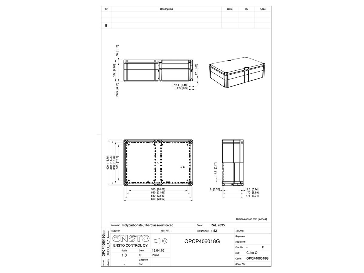 Apparate-Gehäuse RW CUBO O 400×600×180mm OPCP G OHI CP 1H grau