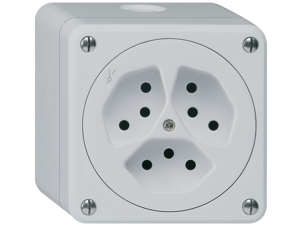 AP-Steckdose robusto 3×Typ 13/1 grau ohne Klappdeckel