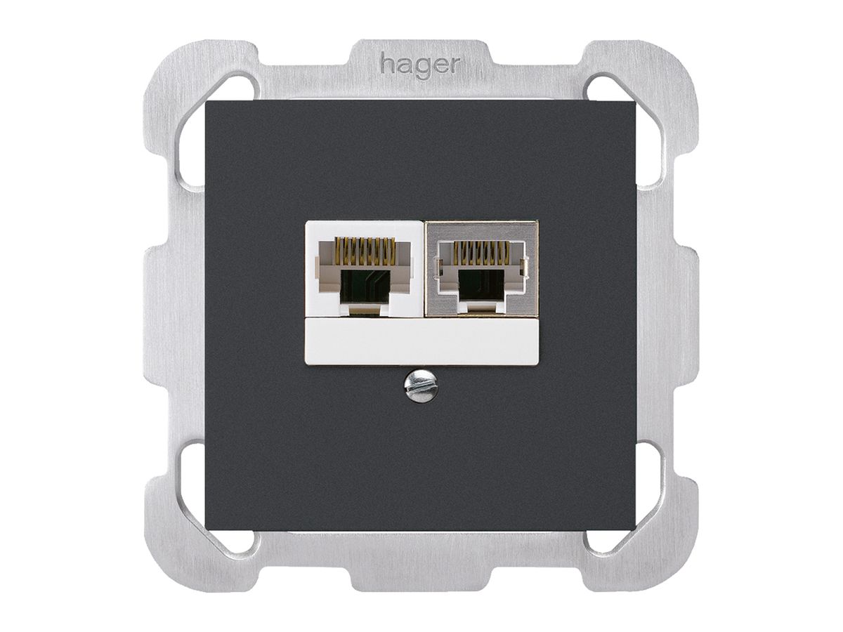 UP-Dose kallysto 2×RJ45s+u getrennt schwarz mit Befestigungsplatte
