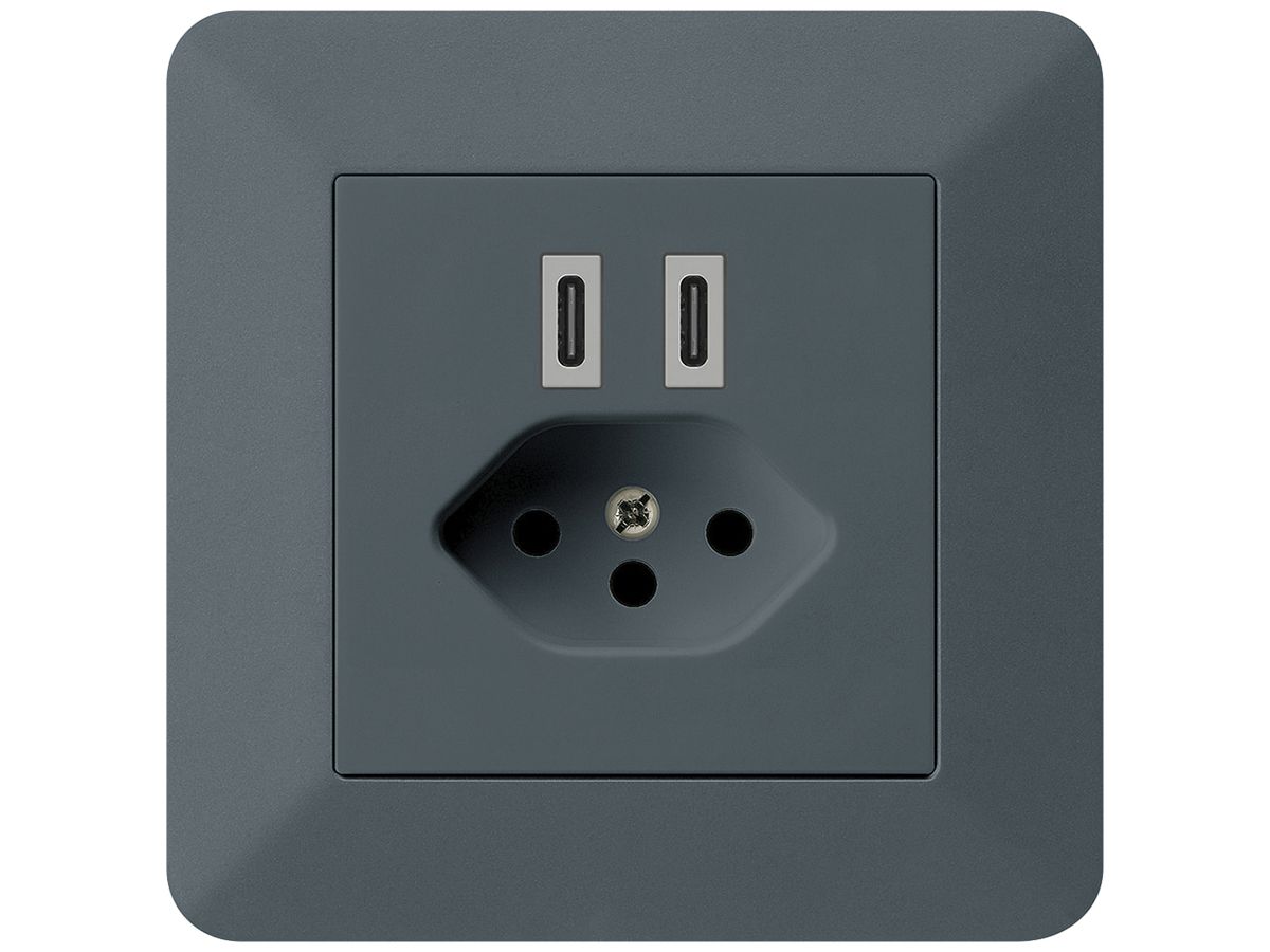 UP-USB-Ladesteckdose Hager kallysto.trend C-C 20W+T13 5V 94×94mm anthrazit