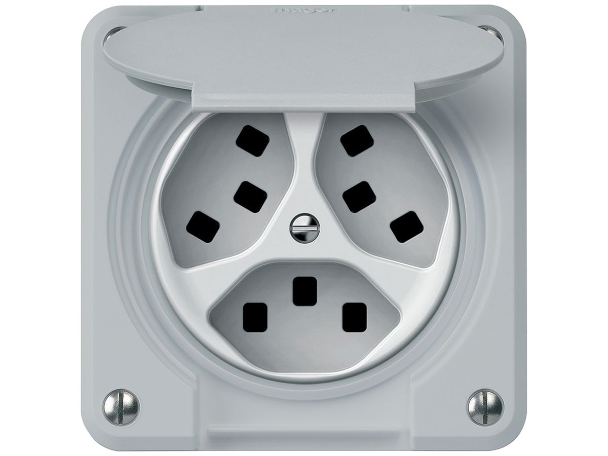 Steckdose robusto 3×T23 16A 250V 86×86mm IP21 grau