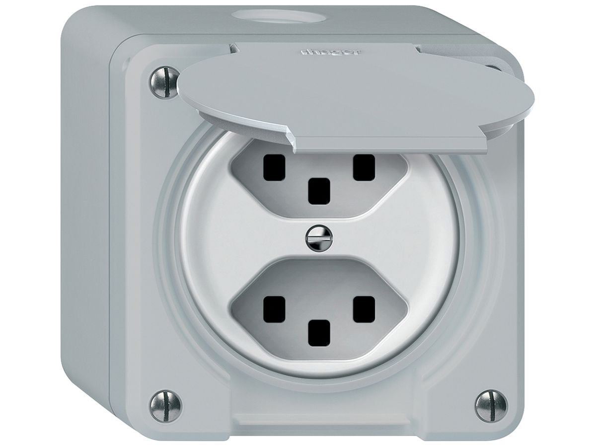 AP-Steckdose robusto 2×T23 16A 250V 86×86mm IP21 grau