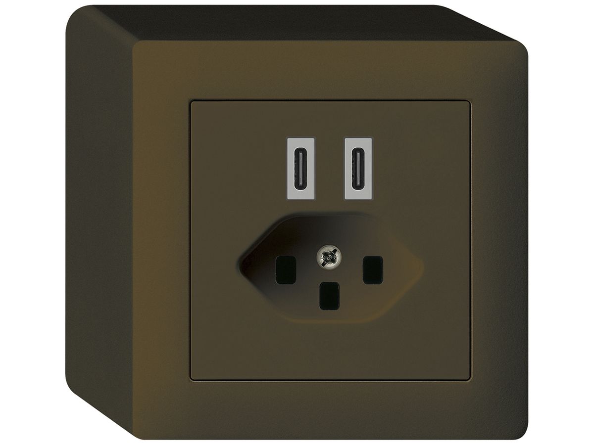 AP-USB-Ladesteckdose Hager kallysto C-C 20W+T23 5V 86×86mm braun