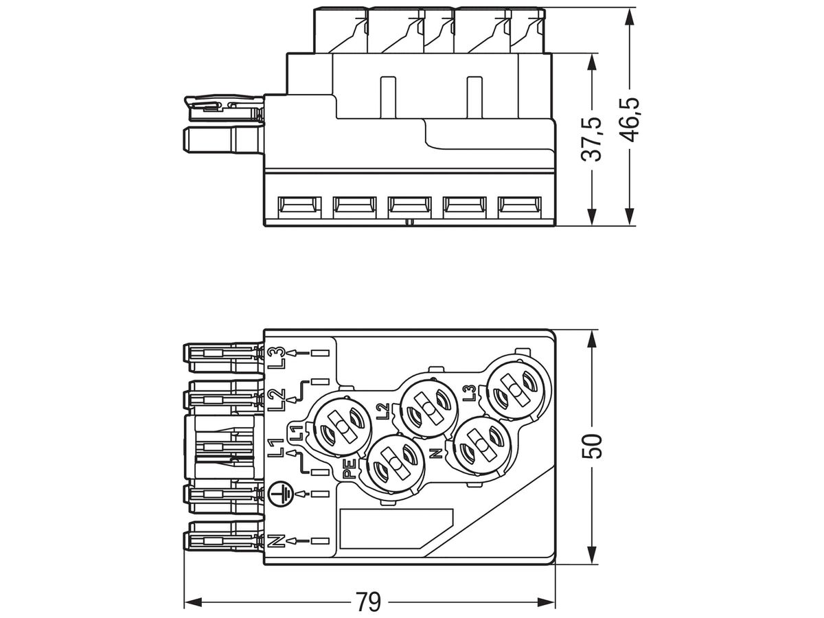 Steckvorrichtung WAGO mit Buchse 5L grau für Steckverbinder und Vert.