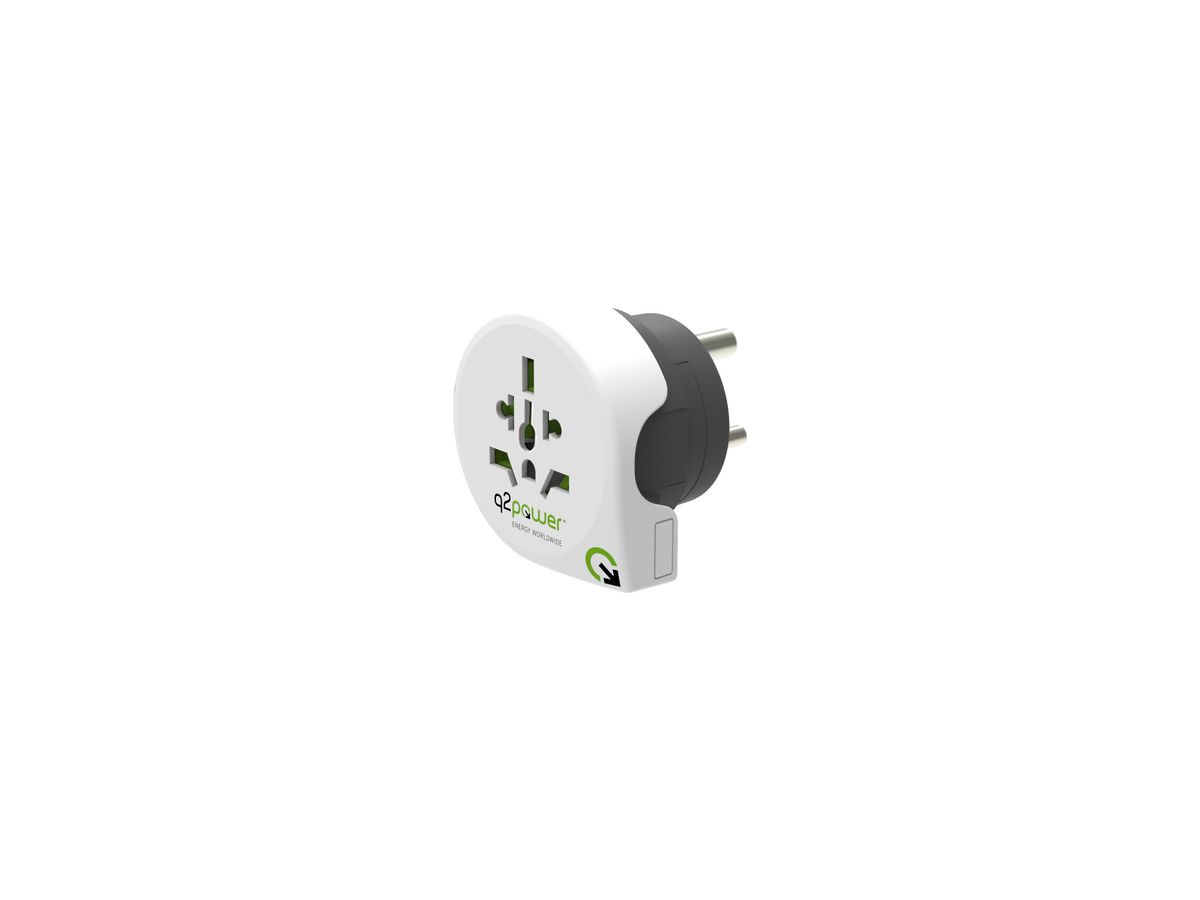 Reiseadapter Q2Power 10A AUS/I/UK/CH/USA/Schuko Stecker für Indien weiss