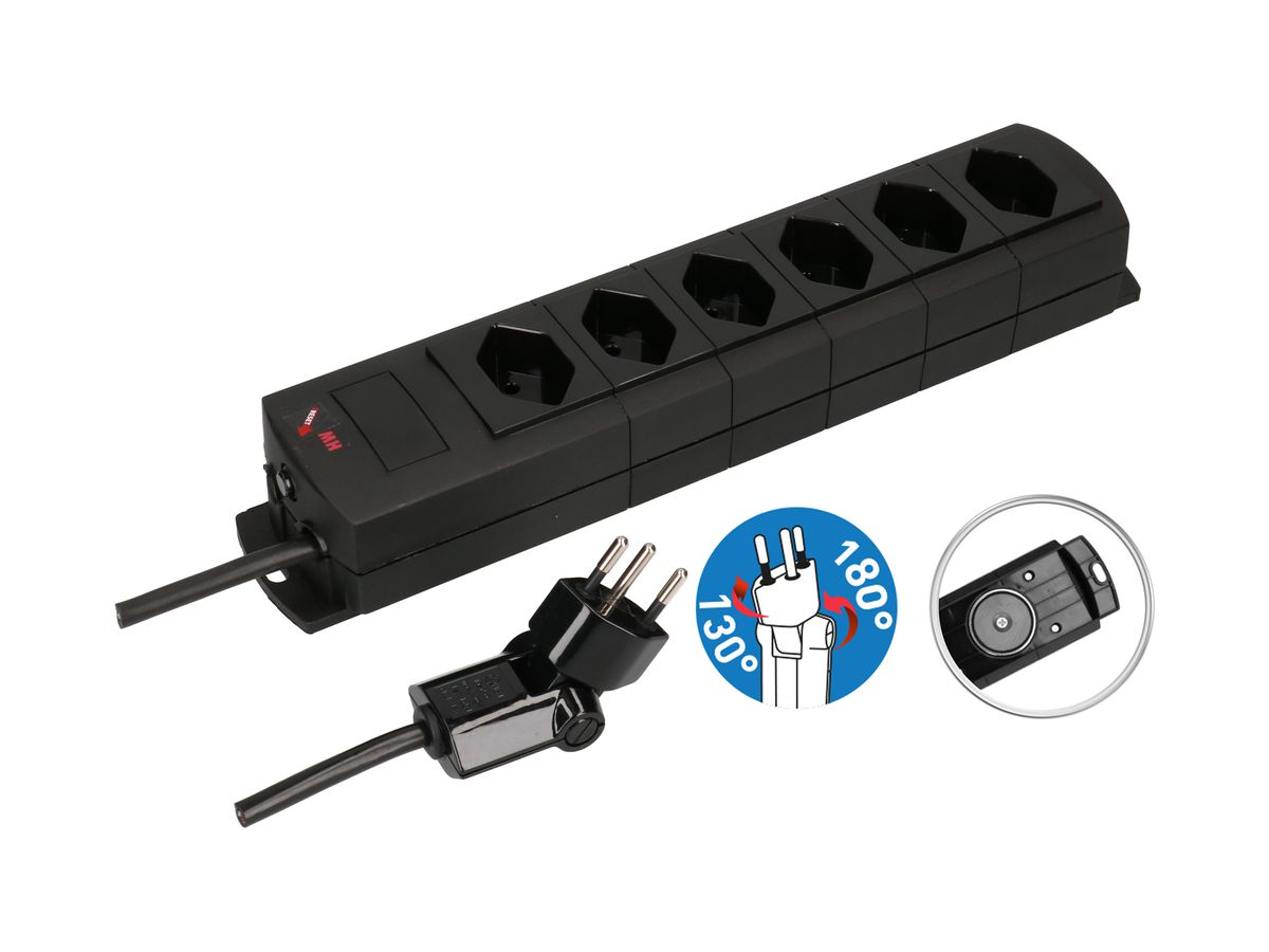 Steckdosenleiste MH 6×T13 Prime-Line Td 3×1mm² 3m schwarz Magnete Clip-Clap