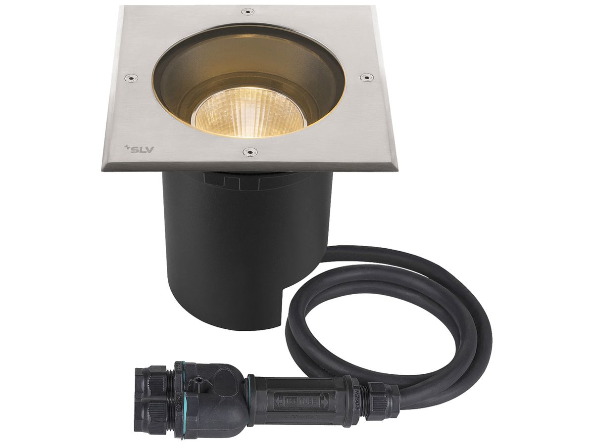 EB-LED-Bodenleuchte SLV DASAR L IP65 19W 1950lm 840 DALI 200×200 Edelstahl