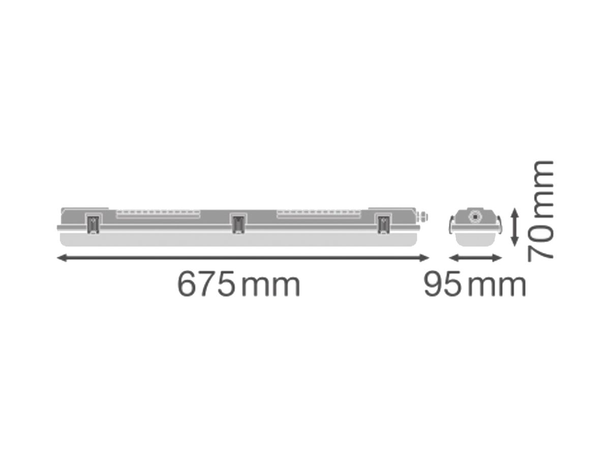 LED-Feuchtraumleuchte LEDVANCE DP 600 2×G13 IP65 675×95×70mm grau